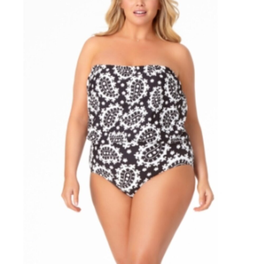 Anne Cole Bandeau Blouson One Piece Swimsuit